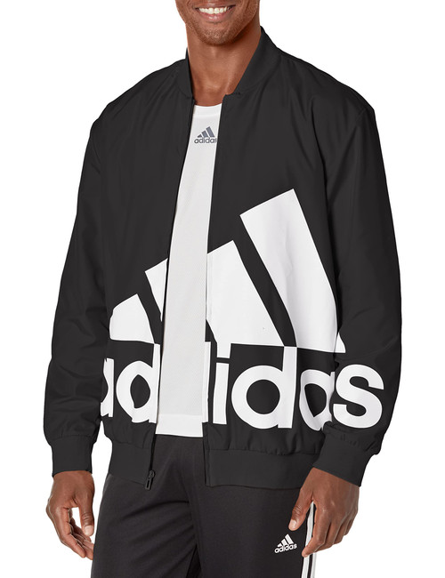adidas Men's Essentials Giant Logo Windbreaker, Black/White, Large