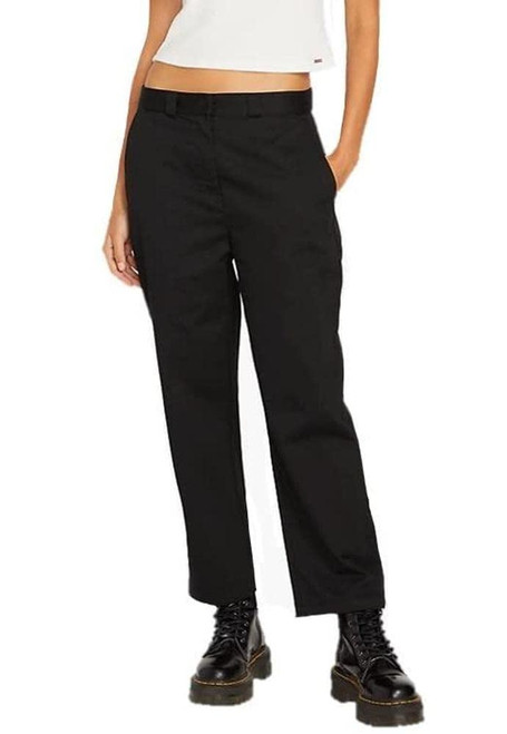 Volcom Women's Lowstone Relaxed Fit Cropped Chino Pant, Black, 27