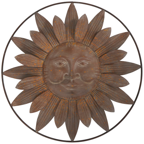 Deco 79 Metal Sunburst Indoor Outdoor Wall Decor with Distressed Copper Like Finish, 30" x 1" x 30", Brown