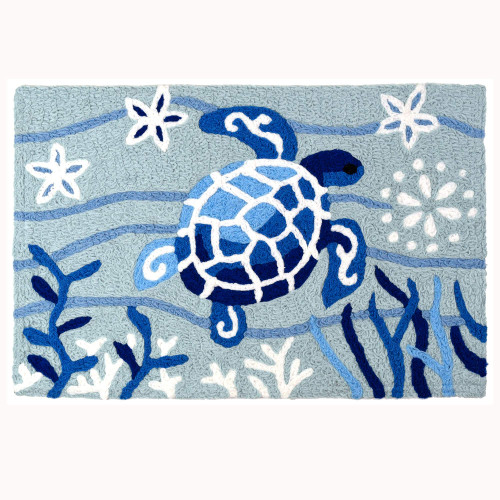 Jellybean Blue Turtle Indoor/Outdoor Machine Washable 20" x 30" Accent Rug