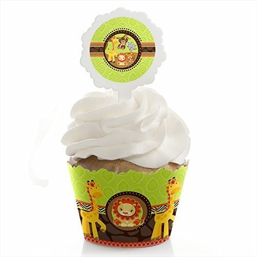 Big Dot of Happiness Funfari - Fun Safari Jungle - Baby Shower or Birthday Party Cupcake Wrapper and Pick - Cupcake Decorating Kit - Set of 24