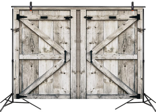 10X8ft Western Barn Door Photography Backdrop Farmhouse Rustic Wooden Plank Background for Photography Country Vintage Photo Background for Family Party Pictures Customized Photo Booth Studio Props