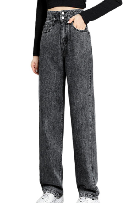 DGHM-JLMY Women's Loose High Waist Denim Wide Leg Pants Straight Distressed Baggy Denim Pants Casual High Waisted Jeans (Grey,26,5,OZ)