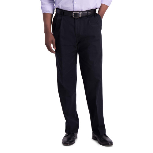 Haggar Men's Iron Free Premium Khaki Classic Fit Pleat Front Expandable Waist Casual Pant (Regular and Big & Tall Sizes), Black, 40W x 34L
