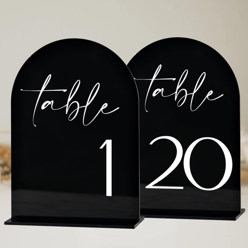 Black Arch Acrylic Table Numbers with Stands 1-20, 5x7" Black Arched Acrylic Sign and Acrylic Bases, Acrylic Arch Table Numbers for Centerpiece Wedding Reception (Black Table Numbers 1-20)