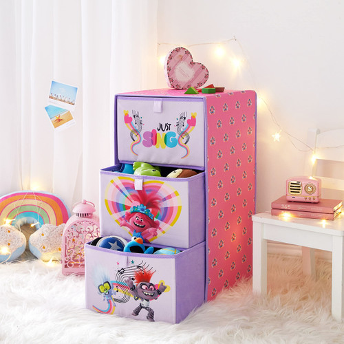 Idea Nuova DreamWorks Trolls 3 Drawer Soft Storage Unit with Poly Canvas Frame