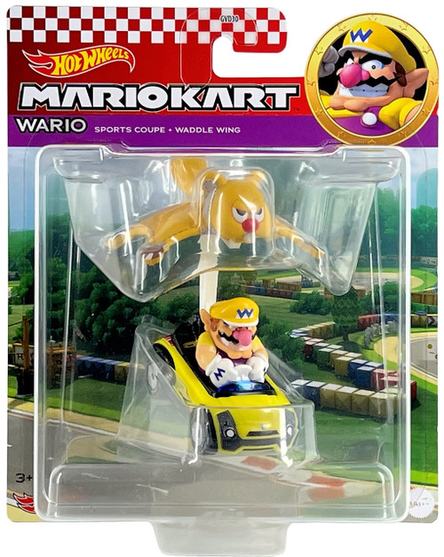 Hot Wheels Mario Kart Wario in Sports Coupe Kart with Waddle Wing Glider