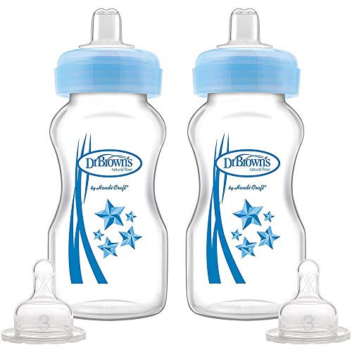 : Dr. Brown's Wide-Neck Options Baby Bottles, 2-in-1 Transition Bottle Kit, 9 ounce, Blue, 2 Count : Dr. Brown's Wide-Neck Options Baby Bottles, 2-in-1 Transition Bottle Kit, 9 ounce, Blue, 2 Count