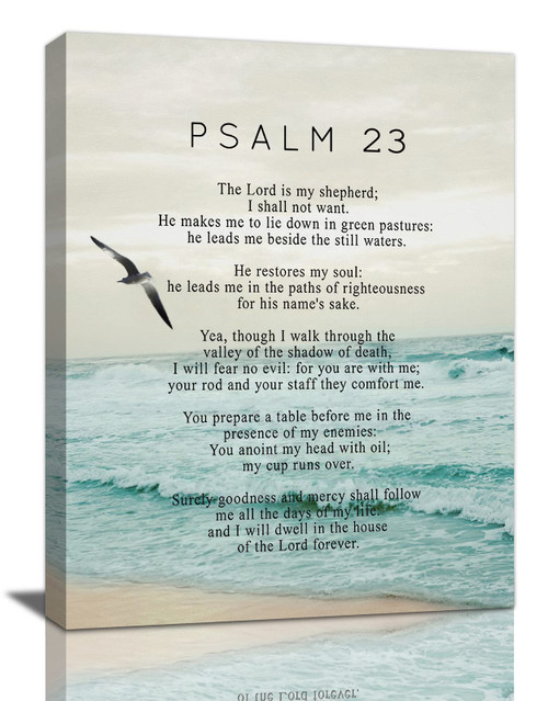MountFlow Psalm 23 Wall Art Psalm 23 Canvas Wall Decor Scripture Bible Verse Prints Painting Christian Religous Framed Artwork for Bedroom Living Room Church 16"x24"