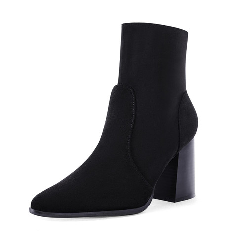 Womens Pointed Toe Ankle Boots Chunky Stacked Heel Side Zipper Winter Chelsea Booties Shoes