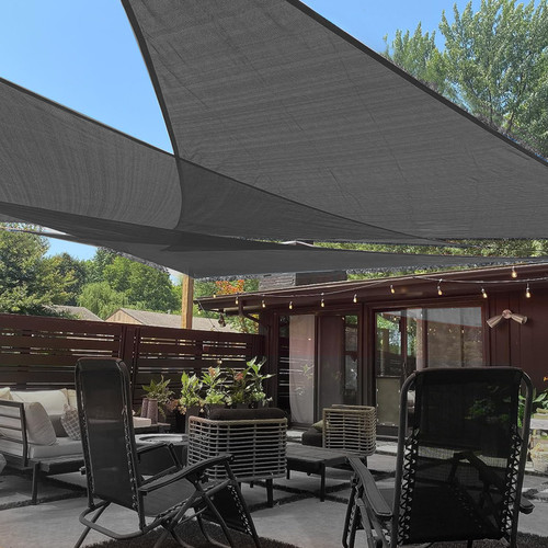 LOVE STORY 20' x 20' x 20' Triangle Sun Shade Sail Canopy UV Block for Outdoor Patio Garden Backyard, Dark Grey