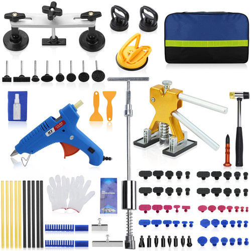 ROADGIVE 100PCS Paintless Dent Repair Kit, Adjustable Dent Removal Kit Auto Body Dent Repair Tools with Gold Dent Lifter, Bridge Puller, T-Bar Suction Cup Puller for Auto Dent Removal