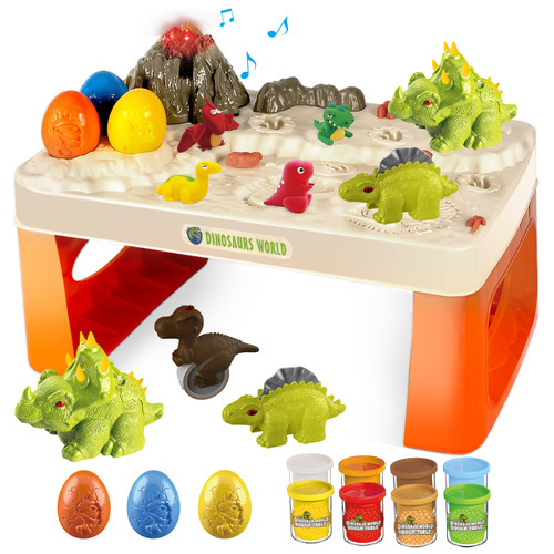 UNIH Dinosaur Playdough Sets for Kids,Play Dough Table with Tools and Molds,Playdough Accessories Dinosaur Toys for Kids 3-5 (8 Pack Dough)