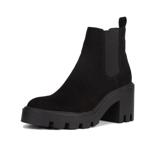 REDTOP Women's Chelsea Boots Fashion Platform High Heel Ankle Booties Round Toe Casual Elastic Chunky Block Heel Boots Black Size 9