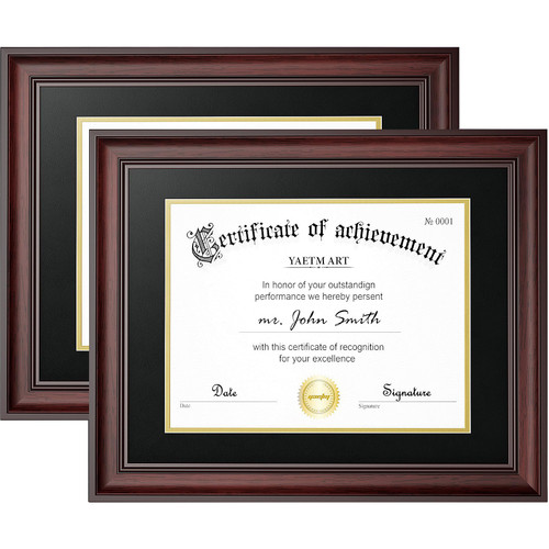 Yaetm 11x14 Diploma Frame | Certificate Frame, Displays 8.5x11 Diplomas with Black Gold Double Mat or 11x14 Document without Mat. Tempered Glass (2 Pack, Mahogany)