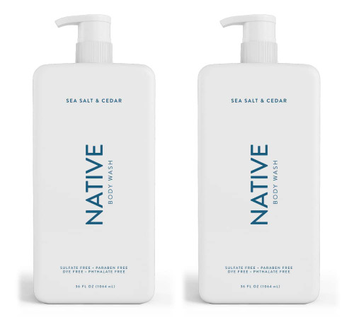 Native Body Wash for Women, Men | Sulfate Free, Paraben Dye with Naturally Derived Clean Ingredients, 36 oz bottle pump- 2 Pack (Sea Salt & Cedar) 72 Fl Oz Native Body Wash for Women, Men | Sulfate Free, Paraben Dye with Naturally Derived Clean Ingredients, 36 oz bottle pump- 2 Pack (Sea Salt & Cedar) 72 Fl Oz