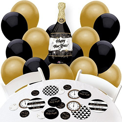 New Year's Eve - Gold - Confetti and Balloon New Years Eve Party Decorations - Combo Kit