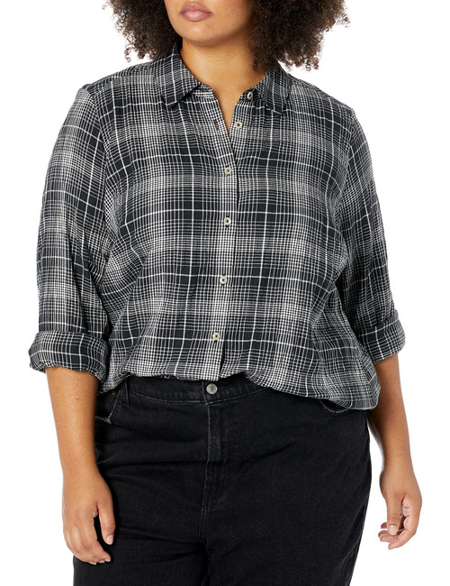 Foxcroft Women's Rhea Long Sleeve Plaid Perfection Blouse, Black, 12