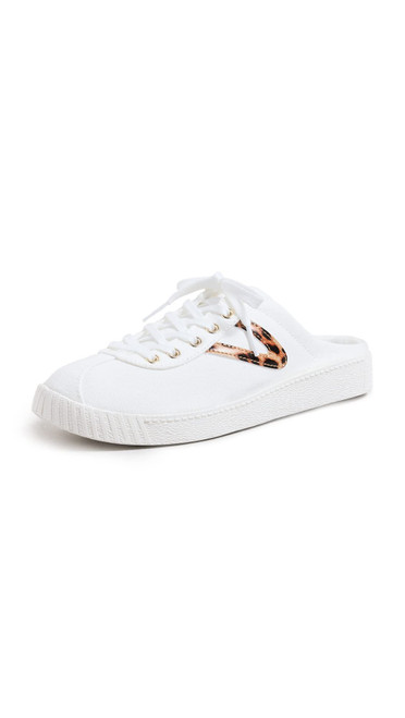 TRETORN Women's Easy Nylite Mule Sneaker, White/Leopard, 9