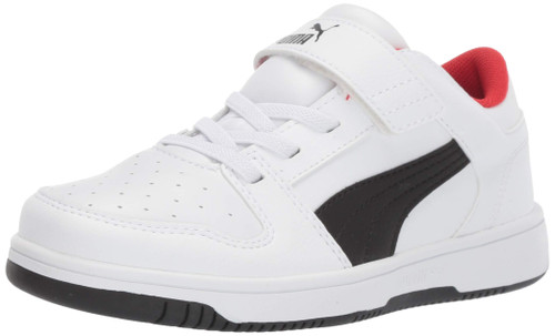 PUMA Rebound Layup Hook and Loop Sneaker, White Black-high Risk Red, 11 US Unisex Little Kid