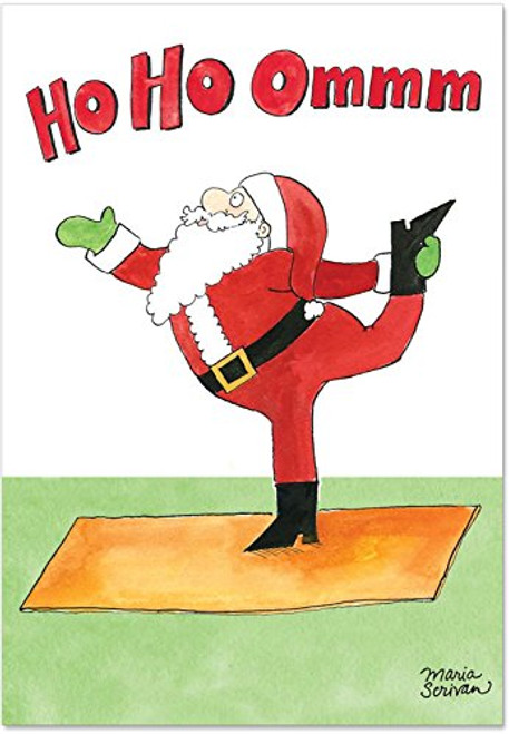 12 Boxed Santa Yoga Christmas Cards with Envelopes (4.75 x 6.625 Inch), Hilarious Santa Claus in Yoga Session Holiday Notes, Cartoon of Santa Claus Doing Yoga Christmas Notes B1885