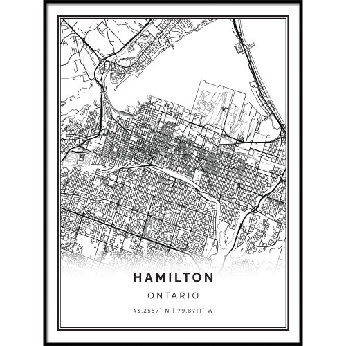 Squareious Hamilton map Poster Print | Modern Black and White Wall Art | Scandinavian Home Decor | Ontario City Prints Artwork | Fine Art Posters 20x30