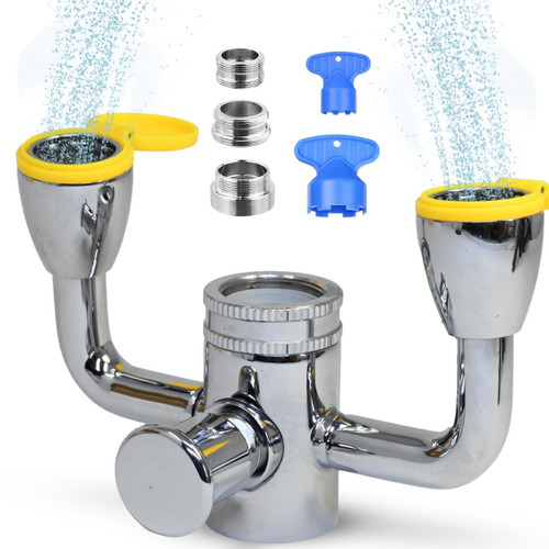 Skywin Eye Wash Kit Yellow - Push Style Eye Wash Units,Faucet Mounted Emergency Eye Wash Station Sink Attachment - Continuous Flow Eyewash Station with Common Sink Adapters and Inspection Tags