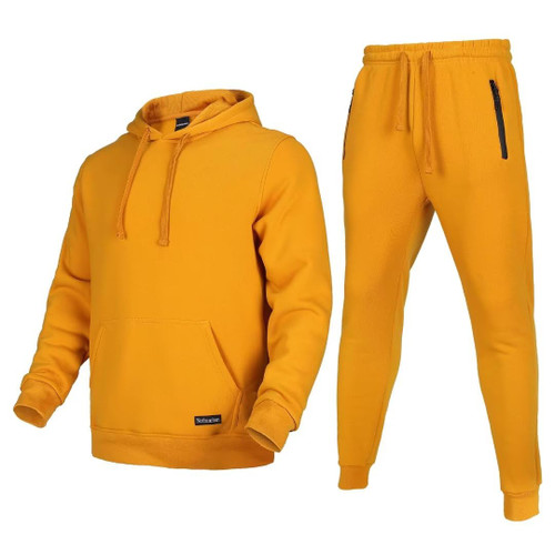 Megub men tracksuit 2 pieces fleece hoodie outfits fashion sweatsuit set for big and tall men jogging suit outdoor sportswear plue size(yellow,4x)