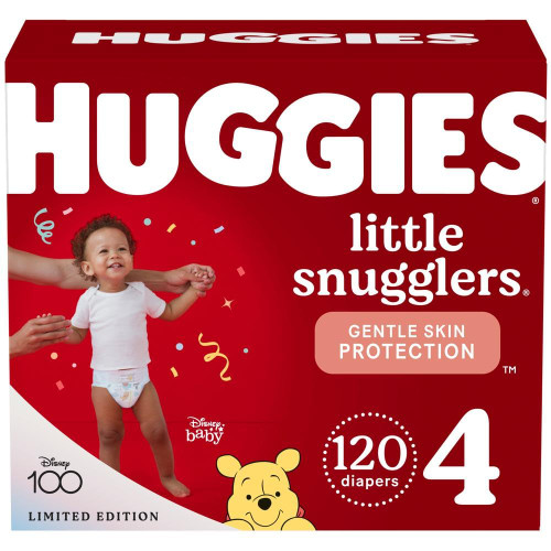 Huggies Size 4 Diapers, Little Snugglers Baby Diapers, Size 4 (22-37 lbs), 120 Count