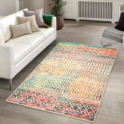 Nailttos Moroccan 3x5 Rug,Ultra Soft Area Rugs for Living Room Non-Slip, Low-Pile Retro Distressed Colorful Nursery Rug for Kitchen Entryway Bedroom Living Room Office Carpet