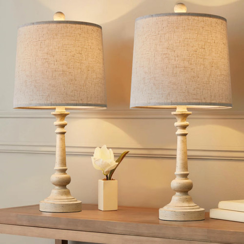 PoKat 21" Retro Style Farmhouse Table Lamp Sets of 2 for Living Room Bedroom Rustic Bedside Nightstand Lamp Linen Washed PoKat 21" Retro Style Farmhouse Table Lamp Sets of 2 for Living Room Bedroom Rustic Bedside Nightstand Lamp Linen Washed
