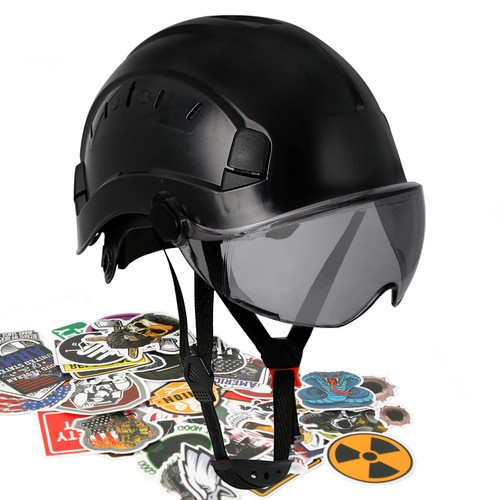 Aolamegs Construction Hard Hats for Adults - Hard Hats Construction OSHA Approved with Smoke Visor for Men Women, ANSI Z89.1 Vented Safety Helmet, Hard Hat with Chin Strap,6 Point Suspension ?Black