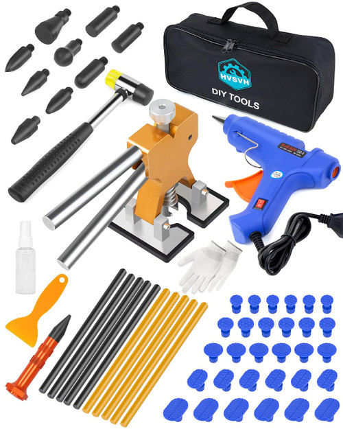 Paintless Dent Repair Tool Dent Puller Kit,59pcs Dent Puller Kit,Dent Removal Kit for Cars,Dent Puller with Rubber Hammer, Golden Lifter, Car Paintless Dent Removal Kit,Dent Repair Kit