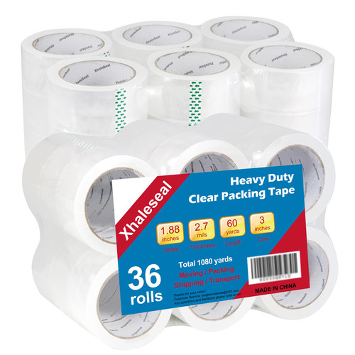 XhaleSeal Clear Packing Tape 2.7 Mil 1.88 in 60 Yards Per Roll Heavy Duty Packaging Tape 2160 Yards Packing Tape Refill for Moving Shipping Packaging Boxes (36 Rolls)