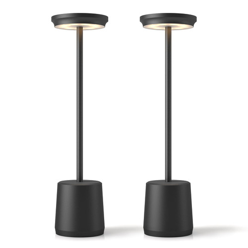 XCOFZOB 2 Pack Cordless Portable Table Lamps, Rechargeable 5000mAh Battery Powered Touch Desk Lamp, 3 Color Stepless Dimmable Up to 80 Hours Usage, LED Table Light for Restaurant/Indoor/Outdoor(Black)