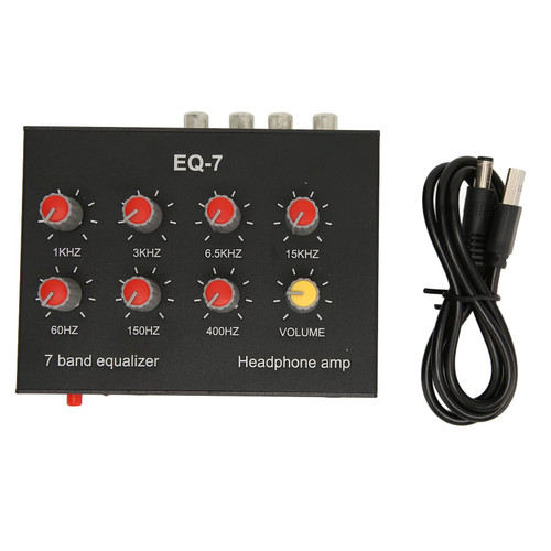 7 Band Sound Equalizer, DC5V-12V RCA Output Input 12dB High Bass Adjustment Aluminum Alloy Dual Channel Digital Equalizer