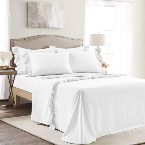 Lush Decor Reyna 4 Piece Ruffle Sheet Set, Full, White