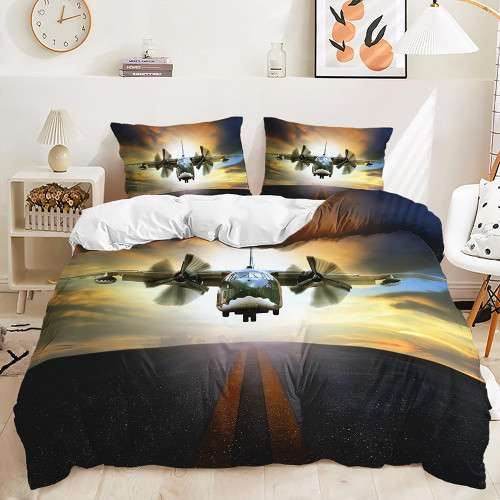 StarBlue-HGS Takeoff Aircraft Sunrise Duvet Cover Set Twin Queen King Plane Bedding Set Pillowcase Comforter Cover (Full)