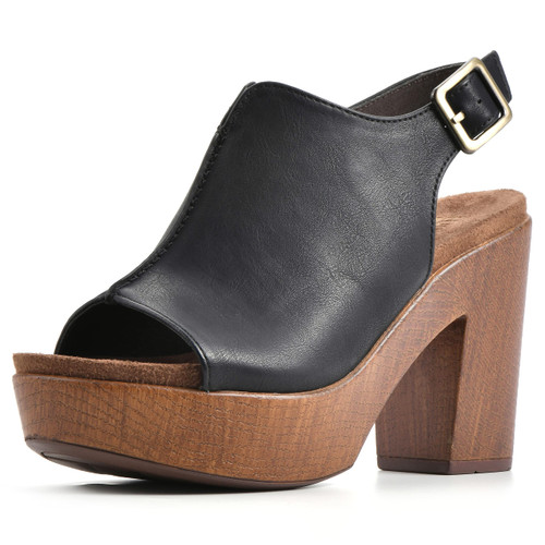 WHITE MOUNTAIN Shoes Alfie Women's Clog Platform Heel, Black/Burn/Smooth, 8.5 M