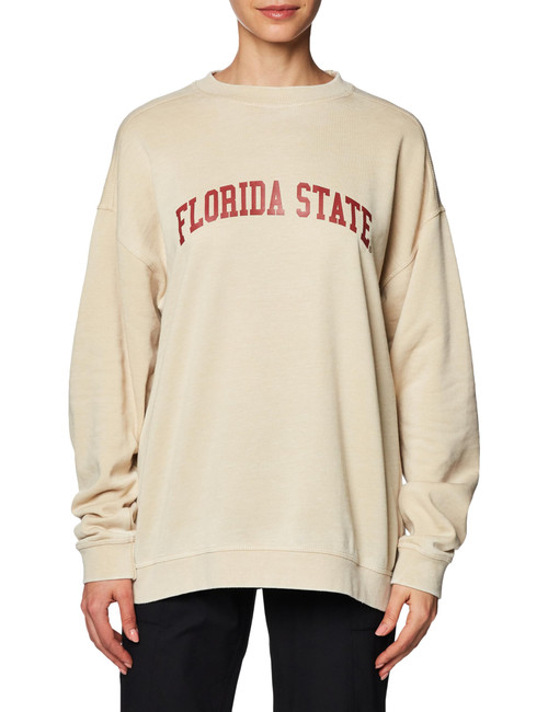 Chicka-d NCAA Florida State Seminoles Womens Burnout Fleece Pullover, Oatmeal, Medium (449_NC_CA)