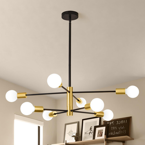 Modern Sputnik Chandelier - 8-Light Ceiling Light Fixture Black and Gold Chandelier Semi Flush Mount Ceiling Light for Living Room,Bedroom,Kitchen,Dining Room and Hallway Modern Sputnik Chandelier - 8-Light Ceiling Light Fixture Black and Gold Chandelier Semi Flush Mount Ceiling Light for Living Room,Bedroom,Kitchen,Dining Room and Hallway