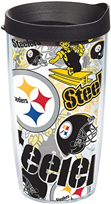 Tervis 1248051 NFL Pittsburgh Steelers All Over Tumbler with Wrap and Black Lid 16oz, Clear Tervis 1248051 NFL Pittsburgh Steelers All Over Tumbler with Wrap and Black Lid 16oz, Clear