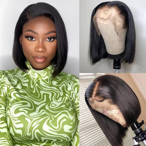 Short Bob Wig Human Hair 180% Density Human Hair Bob Wig 13x4 Lace Front Wigs Human Hair Pre Plucked Hairline with Baby Hair Short Bob Wigs for Black Women 8inch