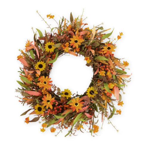 LLZLL 28" Large Fall Wreaths for Front Door, Artificial Autumn Wreath with Eucalyptus Leaf Daisies and Berry for Indoors Outside Thanksgiving Farmhouse Home Decorate