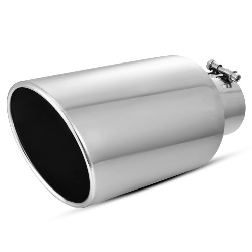 AUTOSAVER88 Chrome Exhaust Tip 4 Inch Inlet, 4" Inlet 7" Outlet 15" Overall Length Stainless Steel Diesel Exhaust Tail Tip for 4" Outside Diameter Tailpipe, Rolled Angle Cut, Polished, Bolt On