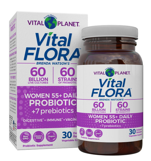 Vital Planet - Vital Flora Women 55+ Daily Probiotic Supplement with 60 Billion Cultures and 60 Strains, High Potency and Strain Diversity Probiotics for Women with Organic Prebiotics, 30 Capsules