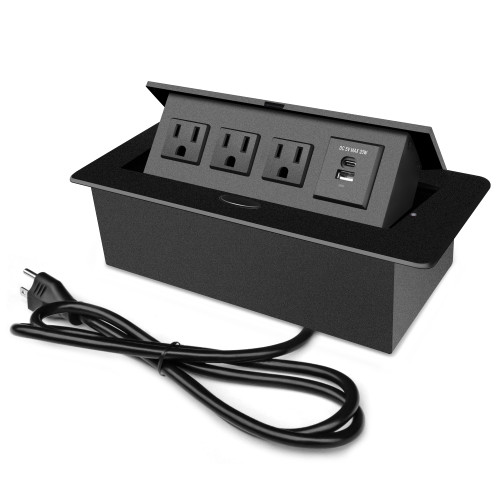 Conference Table Power Outlet PD20W Type-C Fast Charging Pop Up Table Hub Connection Box with 3AC Outlets and USB Port for Conference Room Kitchen Countertop