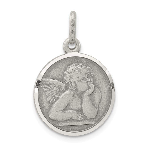 925 Sterling Silver Solid Satin Polished Engravable Religious Guardian Angel Medal Charm Pendant Necklace Measures 20x15mm Wide Jewelry Gifts for Women