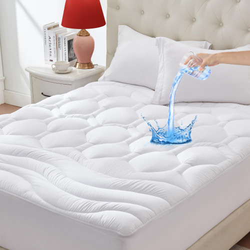ELVEN HOME California King Waterproof Mattress Pad, Super Soft Mattress Cover Breathable Quilted, Cooling Fluffy Mattress Topper Noiseless Protector Fitted Deep Pocket 8-21" (White,Cal King) ELVEN HOME California King Waterproof Mattress Pad, Super Soft Mattress Cover Breathable Quilted, Cooling Fluffy Mattress Topper Noiseless Protector Fitted Deep Pocket 8-21" (White,Cal King)