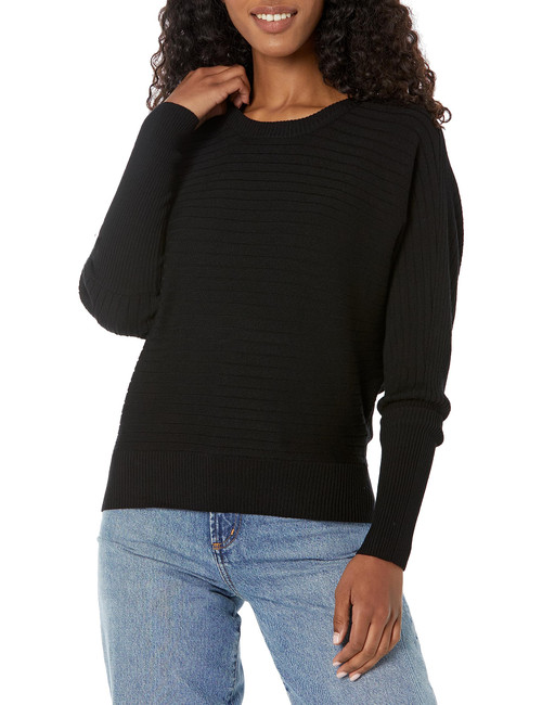 BCBGeneration Women's Relaxed Long Dolman Sleeve Crew Neck Pullover Sweaters, Black, Small